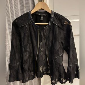 Lace/faux leather 3/4 bell sleeve jacket S by INC